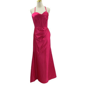 FORMAL PARTY SZ 10 L Hot Pink Bustier Satin Lace Up Mermaid Maxi Dress NEW b142